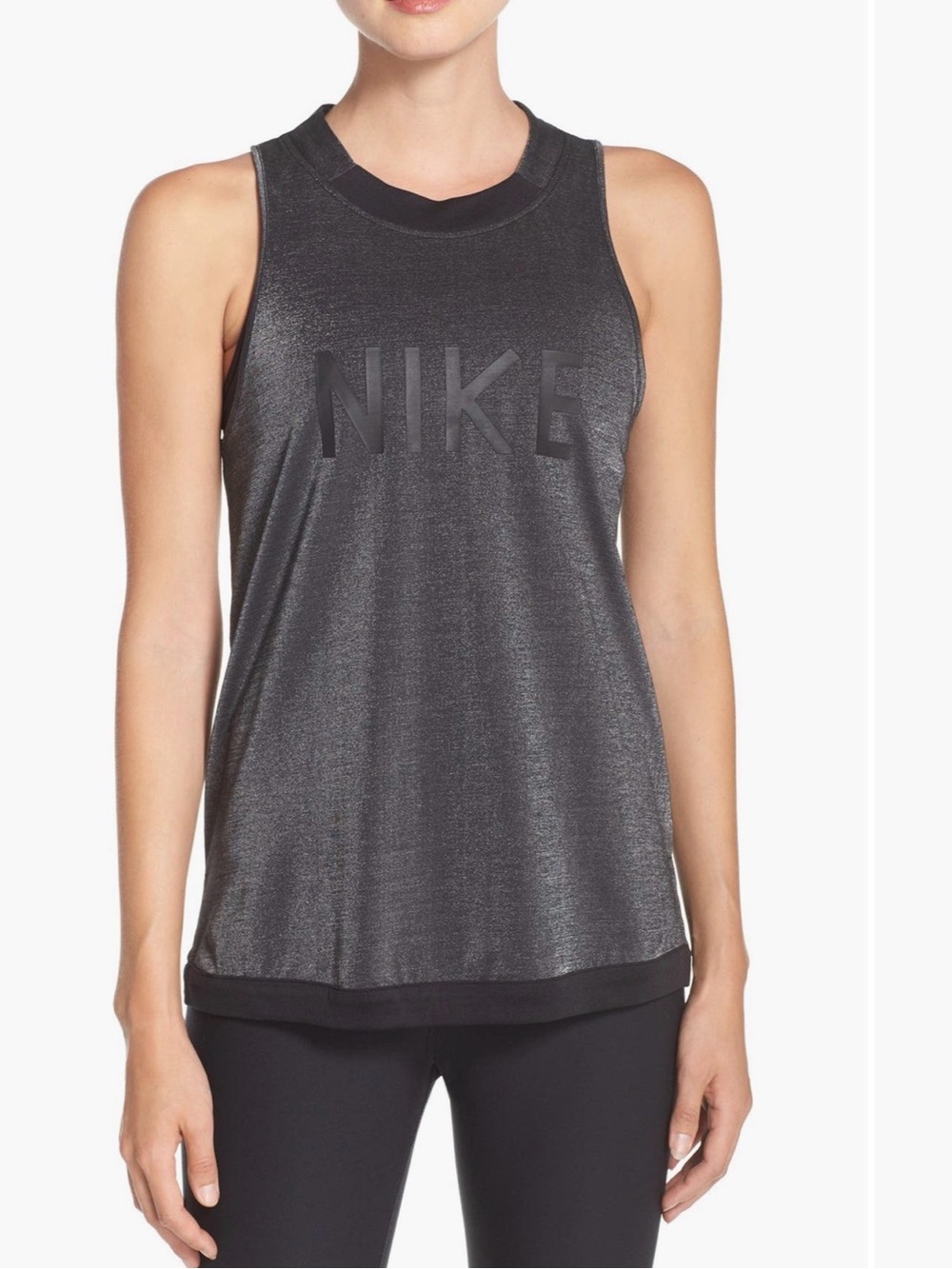 Nike Crewneck Metallic Black Logo Tank Top